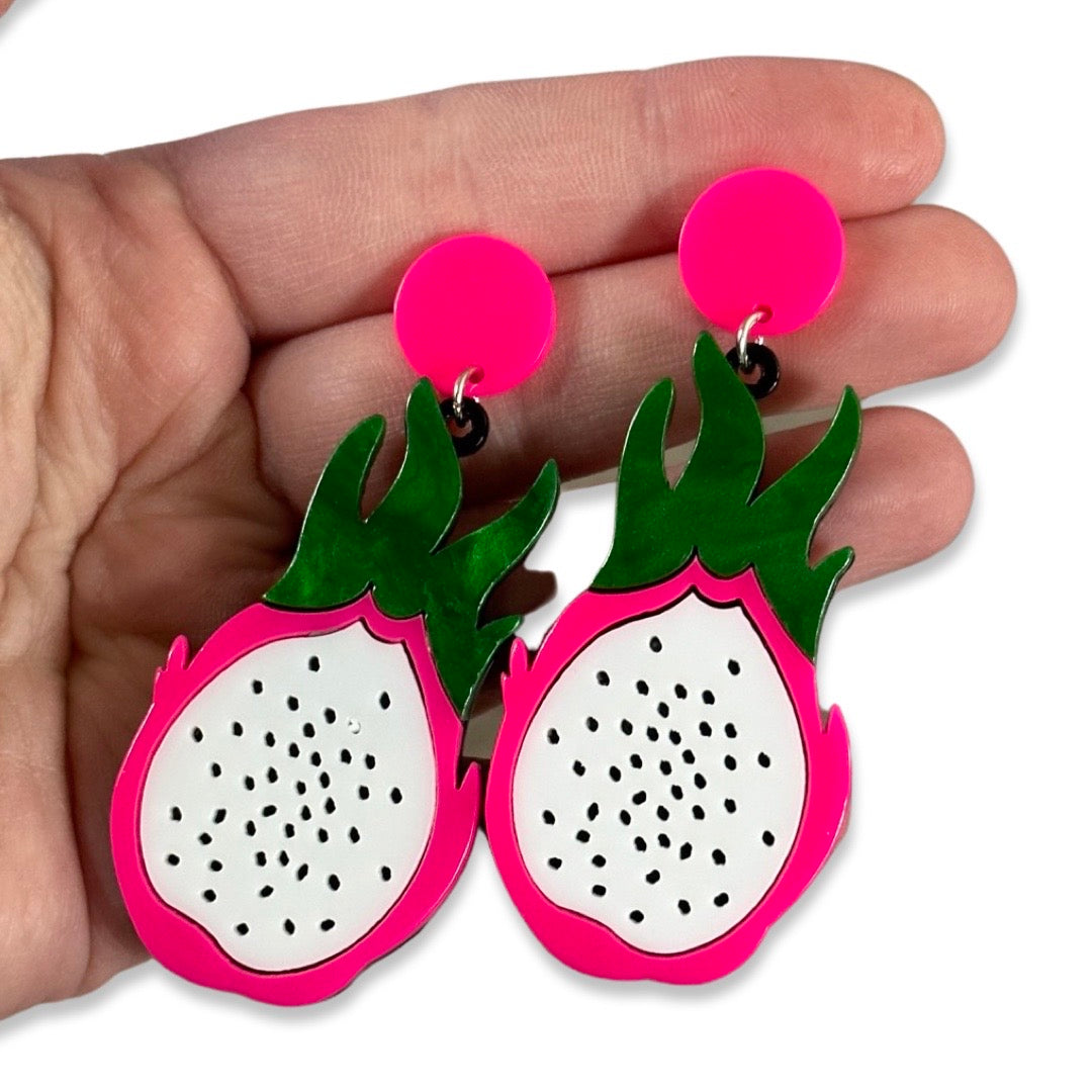 2pcs Neon Pink Dragon Fruit charms & studs