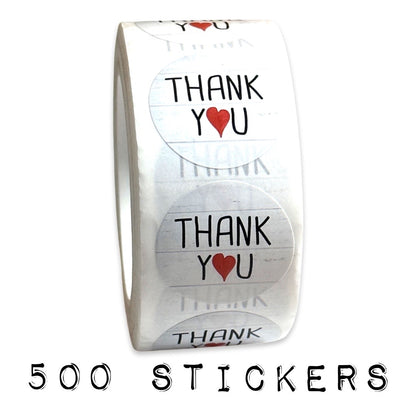 500 Thank you Stickers Red heart wood planks