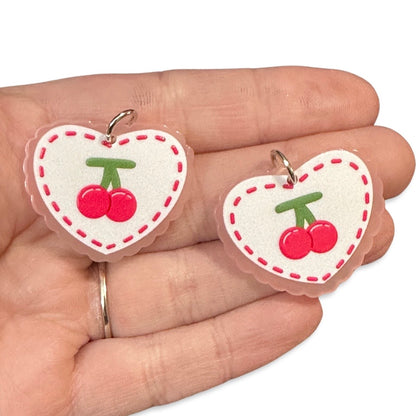 4pcs Pink Heart cherry Charms