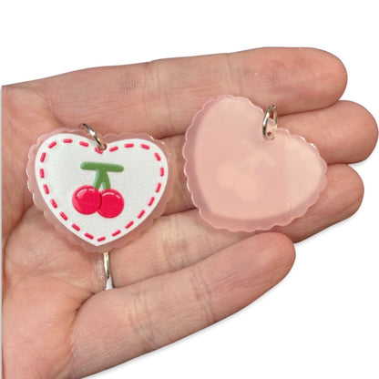 4pcs Pink Heart cherry Charms