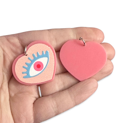 4pcs Eye on pink heart Charms